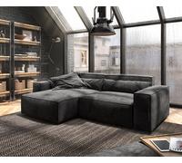 Canapé d'angle Sirpio 230x155 cm Microfibre Noir Recamiere variable avec Tabouret