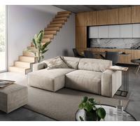 Canapé d'angle Sirpio 230x155 cm Velours côtelé Beige Recamiere variable avec Tabouret
