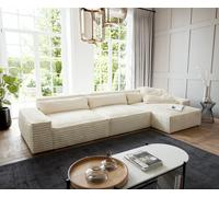 Canapé d'angle Sirpio XL 370x170 cm velours côtelé Beige Recamière variable