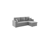sweeek - Canapé d'angle Smile Convertible réversible Compact 3 Places en Tissu Gris Clair. L 213.5 x P 136.5 x H 83cm. avec Coffre de Rangement