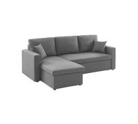 sweeek Canapé d'angle SMILE convertible réversible compact 3 places en tissu gris foncé L 2135 x P 1365 x H 83cm avec coffre de rangement Gris foncé G