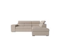 LOUNGITUDE - SOAN - Canapé d'angle -Droit- Convertible - 5 Places - Têtières réglables - Poufs - en Tissu - Beige - L262cm