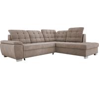 Canapé d'angle spacieux LOTTA en velours facile à entretenir, Dimensions 258x212cm, Idéal pour les familles, Avec coffre de lit pratique et design moderne Disposition sur le côté droit Couleur : BEIGE