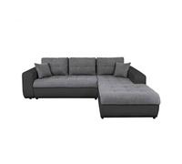 Canapé D'angle Suzie Convertible En Simili Et Microfibre - Angle Droit, Gris / Noir Gris