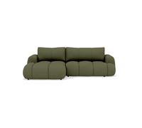 Yulin - Canapé d'angle gauche 4 places convertible avec coffre en tissu bouclette - Vert