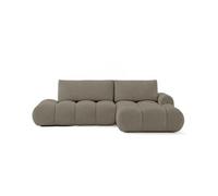 Canapé d'angle Yulin ouvert droit 4 places convertible avec coffre tissu bouclette Taupe