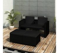 Canapé de 2 Places et 2 Repose-pieds Poly Rotin Noir Meuble de Jardin vidaXL