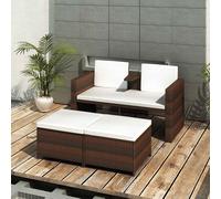 Canapé de 2 Places et 2 Repose-pieds Poly Rotin Noir Meuble de Jardin vidaXL