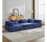 Canapé de compression, canapé-lit de sol pliable avec cadre fixe, causeurs, canapé modulaire sans cadre de support, pas de montage nécessaire, chenille, pour salon et chambre à coucher (bleu, 3