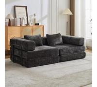 Canapé de compression, lit de sol pliable avec cadre fixe, causeurs, canapé modulaire sans cadre de support, pas de montage nécessaire, chenille, pour salon et chambre à coucher (noir, 2 personnes)