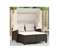 Vidaxl Canapé De Jardin 2 Places Avec Auvent Et Tabourets Marron Rotin