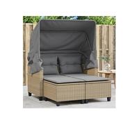 vidaXL Canapé de jardin 2 places extérieur avec auvent et tabourets Beige résine 365785