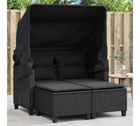 Canapé de Jardin 2 Places avec Auvent Rétractable, Salon de Noir en Résine Tressée Résistante aux Intempéries, Confortable avec Coussins Épais et Tabourets Polyvalents pour Terrasse, Balcon, Jardin