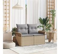 Canapé De Jardin 2 Places Vidaxl Avec Coussins En Poly Rattan Beige