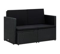 Canapé De Jardin 2 Places Avec Coussins En Polyrotin Noir, Imperméable, Durable Et Léger Noir
