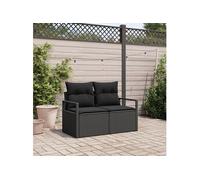 Canapé de jardin 2 places vidaXL avec coussins en rattan poly noir 42006761