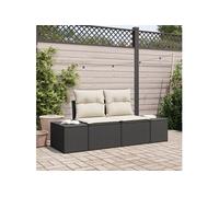 Canapé de jardin 2 places avec rangement et coussins en rattan noir poly