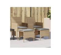 vidaXL Canapé de jardin 2 places avec table et tabourets beige rotin