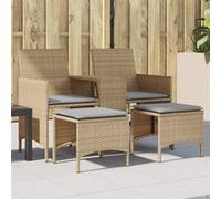 Canapé de jardin 2 places avec table et tabourets beige rotin