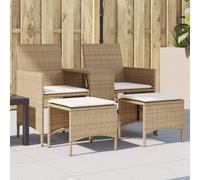 Canapé de Jardin 2 Places avec Table et Tabourets Beige, Salon d'Exterieur Confortable en Rotin Synthetique Resistant aux UV, Mobilier de Jardin avec Coussins Epais Housses Terrasse et Balcon