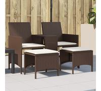 Canapé de jardin 2 places avec table et tabourets marron rotin vidaXL