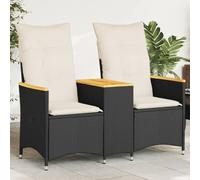 Canapé de Jardin 2 Places avec Table, Rotin Synthétique Noir, Dossier Réglable Multi-Positions, Coussins Amovibles Lavables, Canapé Exterieur Terrasse, pour Jardin, Terrasse, Noir, 130 x 59 x 92 cm