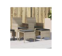 Vidaxl Canapé De Jardin 2 Places Avec Table Tabourets Gris Clair Rotin