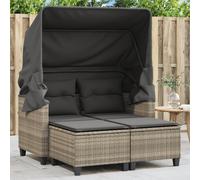 Vidaxl Canapé De Jardin 2 Places Et Auvent Tabourets Gris Clair Rotin