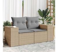 Canapé de Jardin 2 Places Beige avec Coussins, Résine Tressée Résistante aux Intempéries, Mobilier d'Extérieur Confortable avec Rangement, Salon de Jardin Modulaire pour Terrasse et Balcon