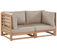 Canapé de Jardin 2 Places en Bois d'Acacia Certifié Ton Clair et Coussins G