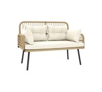 Canapé de jardin 2 places style colonial 5 coussins beige résine tressée aspect rotin