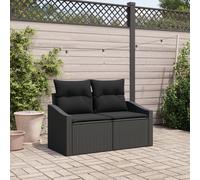 Canapé De Jardin 2 Places Vidaxl Avec Rangement Et Coussins En Poly Rattan Noir