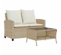 vidaXL Canapé de jardin 2 places 4103849 – coussins et table, résine tressée beige