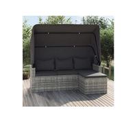 vidaXL Canapé de jardin 3 places avec toit et repose-pieds Gris 362335