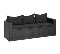 Canapé De Jardin 3 Places En Polyrotin Noir Avec Coussins, Canapé Modulaire Cadre En Acier