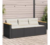 Canapé de jardin 3 places en polyrotin noir, résistant aux UV, robuste, pour terrasse, balcon et jardin, confortable avec housses amovibles et lavables