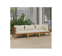 vidaXL Canapé de jardin 3 places et coussin crème Bois d'acacia massif