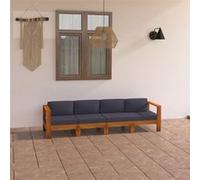 Canapé de jardin 4 places et coussins gris foncé bois d acacia
