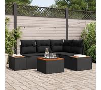 Canapé De Jardin 5 Pièces Avec Coussins Noir Poly Rattan Acacia, Canapé De Jardin 2 Places Avec Rangement & Coussins Noir Poly Rattan