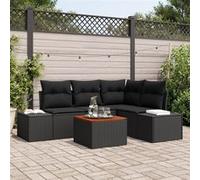 vidaXL Canapé de jardin 5 pièces avec coussins – Poly Rattan & Acacia Noir
