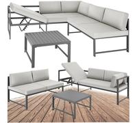 ENSEMBLE TABLE CHAISE DE JARDIN - TECTAKE - Canapé de jardin FARO 5 places avec dossier réglable en 6 positions en aluminium - Gris