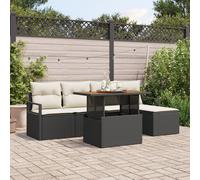 Canapé De Jardin 6 Pièces Avec Coussins Noir En Poly Rotin, Canapé De Jardin 2 Places Avec Rangement Et Coussins Noir En Poly Rotin