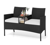 canapé de Jardin 62 x 124 x 84 cm 2 Places Table intégrée Confort Optimal Style Moderne en rotin PE Noir 20_0013427