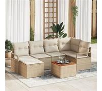 Canapé de Jardin 7 Pièces avec Coussins Beige en Poly Rattan, Canapé de Jardin 2 Places avec Rangement et Coussins Beige G
