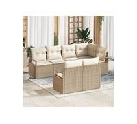 Canapé de Jardin 7 Pièces avec Coussins Beige en Rattan Poly, Canapé de Jardin 2 Places avec Rangement & Coussins Beige