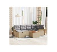 vidaXL Canapé de jardin 7 pièces avec coussins Beige Poly Rattan