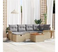 Canapé de jardin 7 pièces avec coussins Beige Poly Rattan, Canapé de jardin 2 places avec rangement et coussins Beige Poly Ratt Beige G