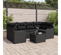 Canapé De Jardin 7 Pièces Avec Coussins En Poly Rattan Noir, Canapé De Jardin 2 Places Avec Coussins En Poly Rattan Noir