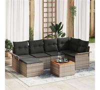 Canapé de Jardin 7 Pièces avec Coussins Gris Rattan Poly Acacia, Canapé de Jardin 2 Places avec Rangement et Coussins Gris Ratt Gris G