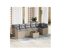 Canapé de jardin 8 pièces avec coussins beige en poly rotin, pieds ajustables pour un mobilier de terrasse moderne 3345620